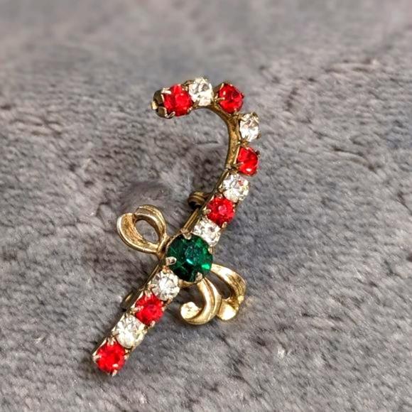 Vintage 1950's Christmas Candy Cane Rhinestone Brooche - Picture 1 of 6